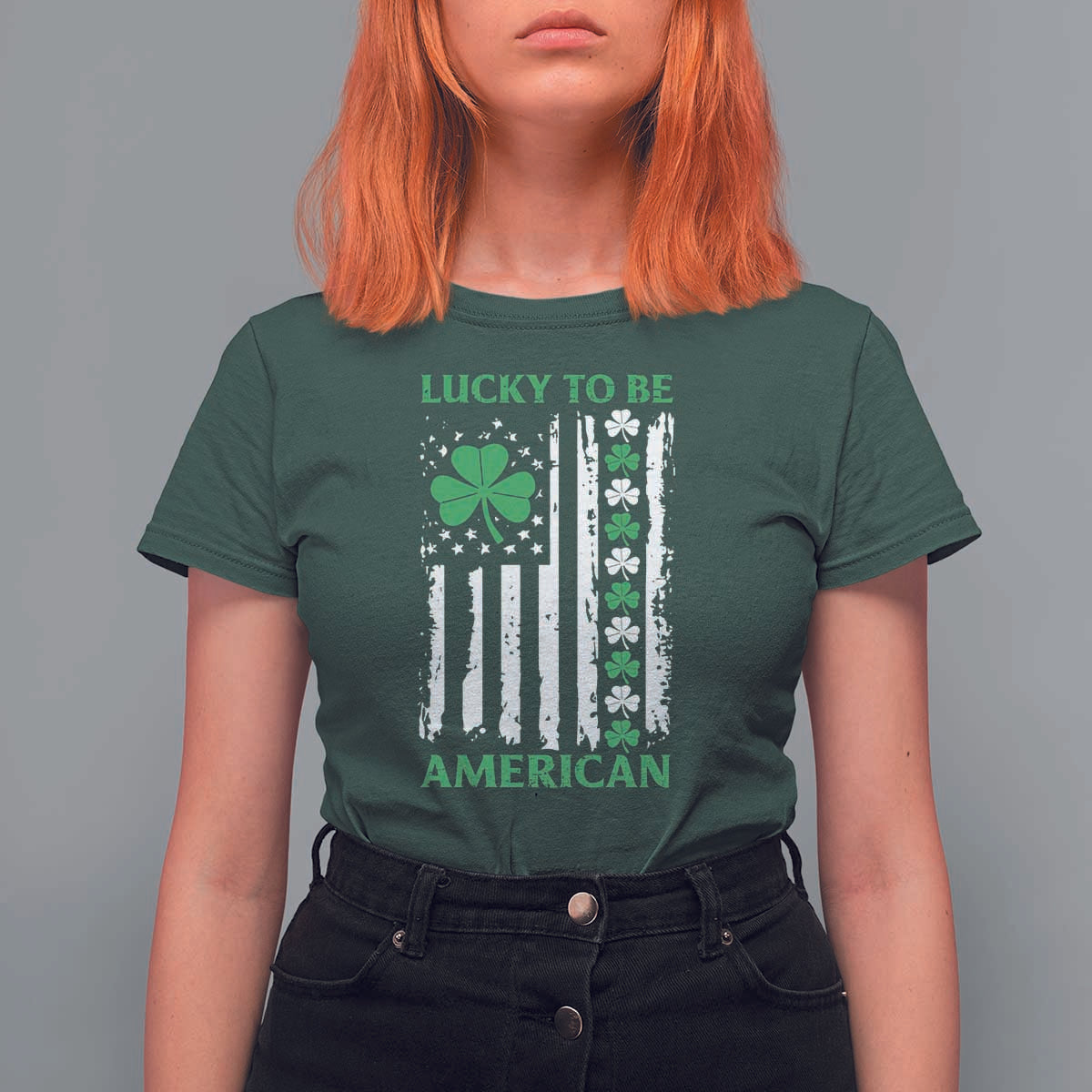 St. Patrick's Day Patriotic America Pride T Shirt For Women Lucky To Be American Shamrock Flag