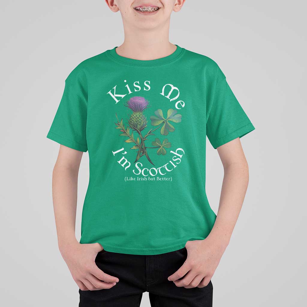 Funny St. Patrick's Day T Shirt For Kid Kiss Me I'm Scottish