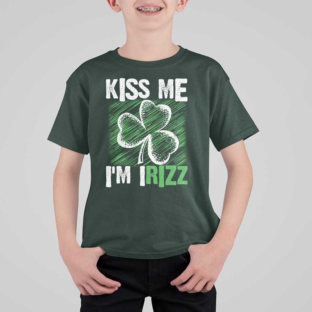 Funny St. Patrick's Day T Shirt For Kid Kiss Me I'm iRizz Shamrock