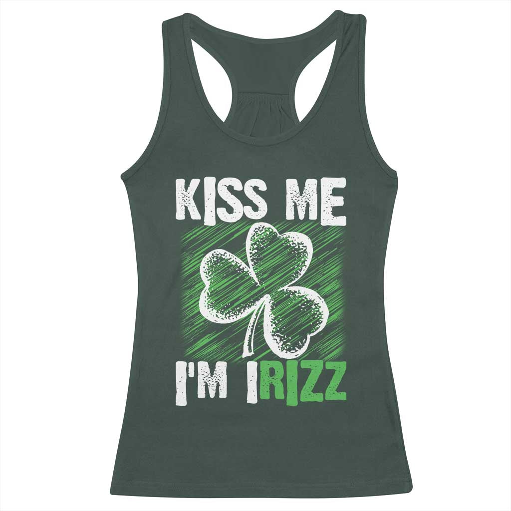 Funny St. Patrick's Day Racerback Tank Top Kiss Me I'm iRizz Shamrock