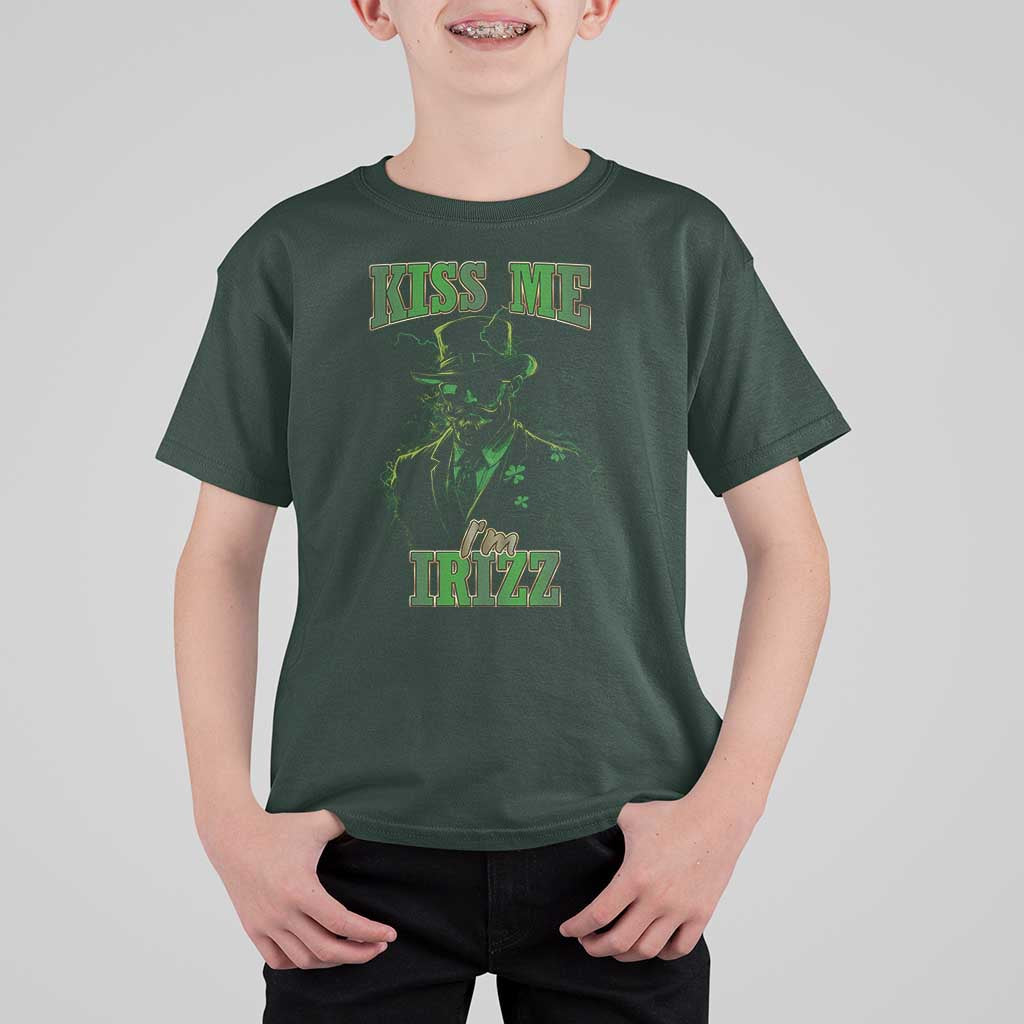 Funny St. Patrick's Day T Shirt For Kid Kiss Me I'm iRizz Cool Leprechaun