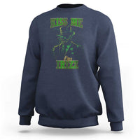 St. Patrick's Day graphic sweatshirt, navy, 'Kiss Me I'm iRizz' leprechaun front print