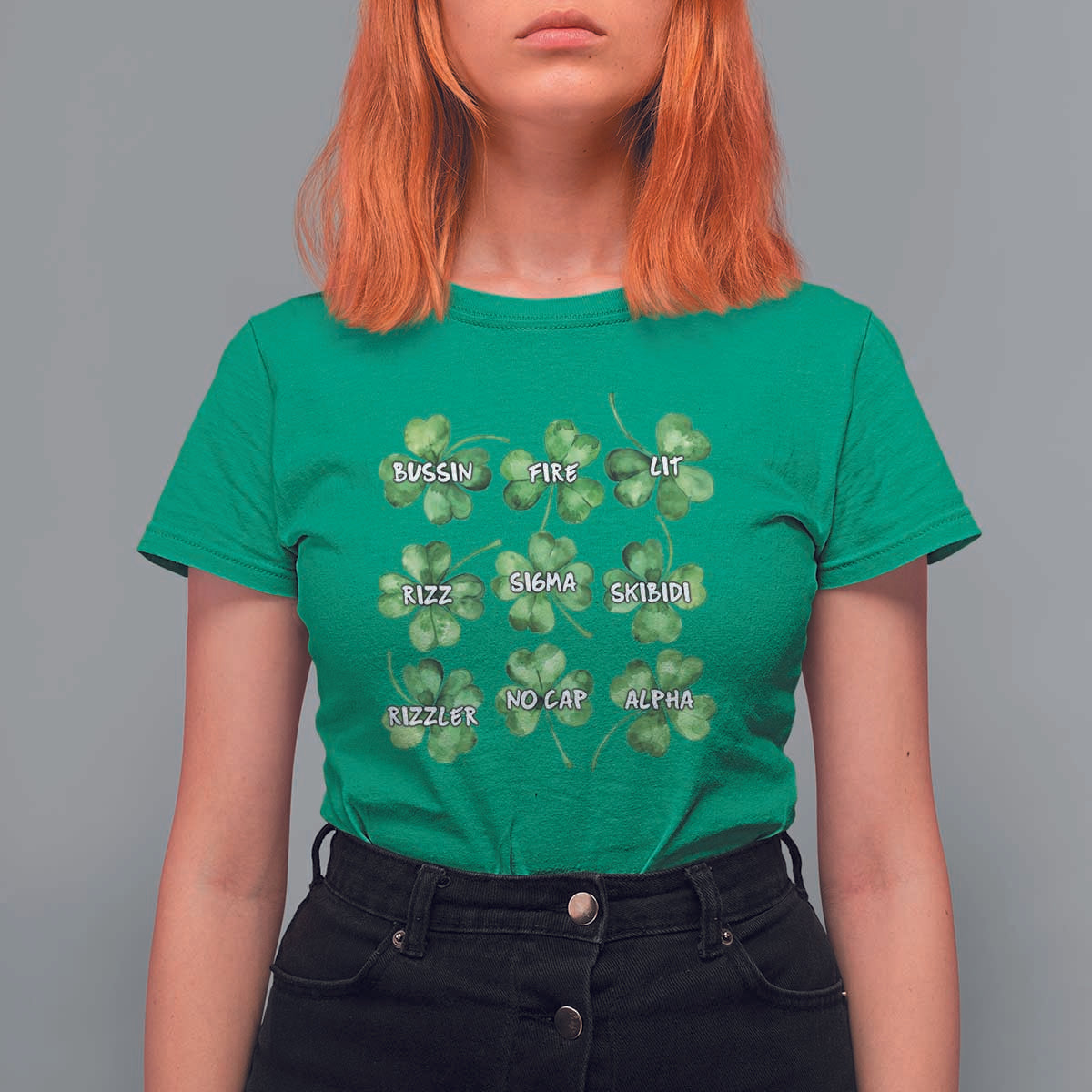 Funny St. Patrick's Day T Shirt For Women Shamrock Lit Rizz Sigma Skibidi Rizzler No Cap Alpha