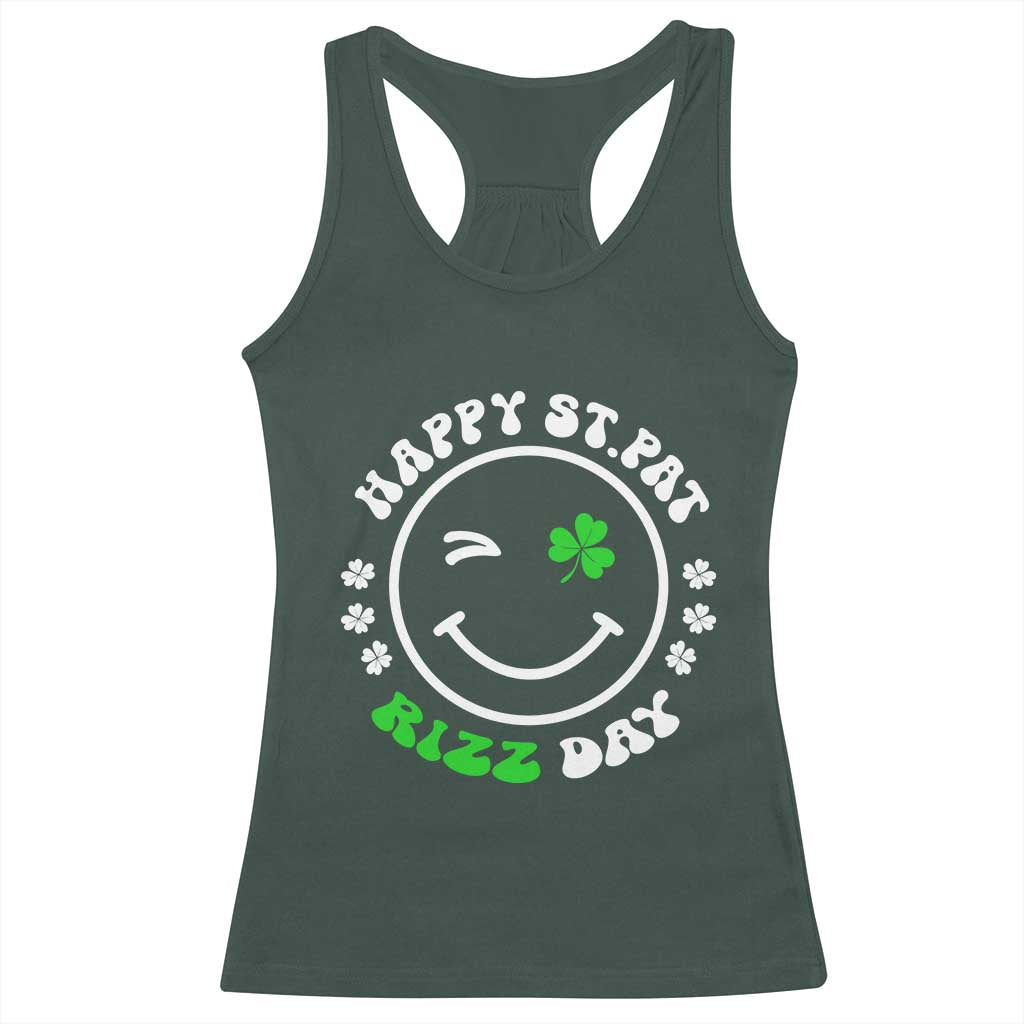 Funny St. Patrick's Day Racerback Tank Top Happy St Pat Rizz Day Shamrock Lucky Face