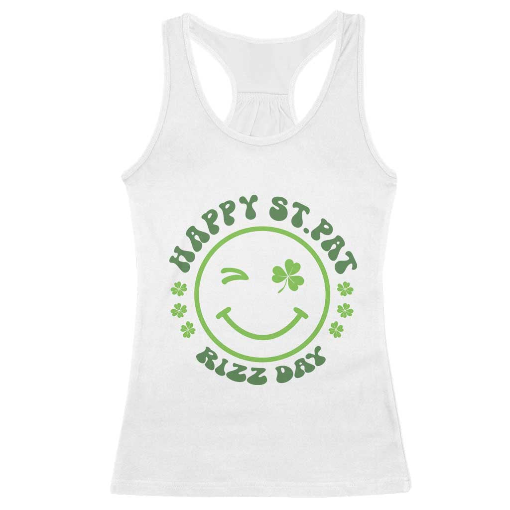 Funny St. Patrick's Day Racerback Tank Top Happy St Pat Rizz Day Lucky Shamrock Face