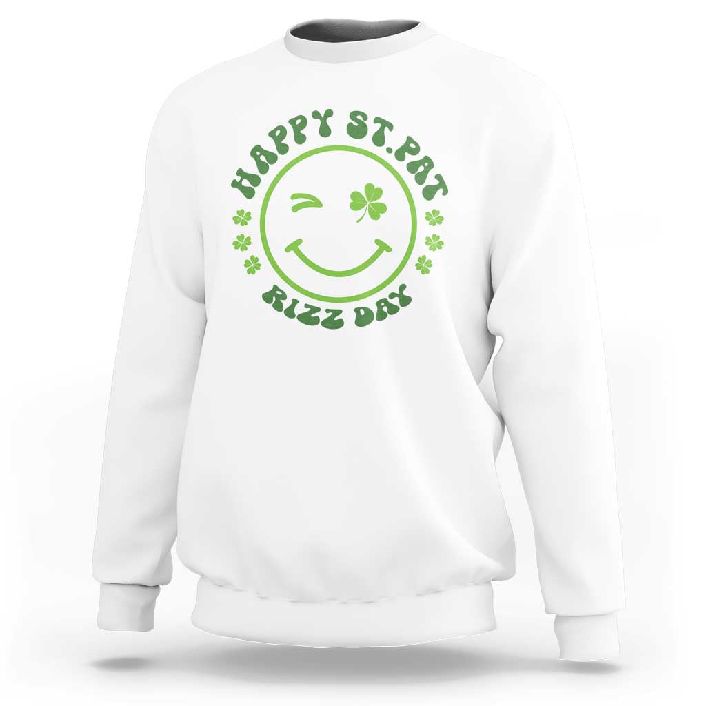 Funny St. Patrick's Day Sweatshirt Happy St Pat Rizz Day Lucky Shamrock Face