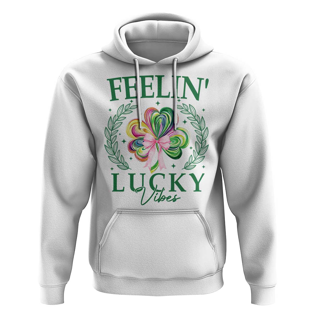 St. Patrick's Day Hoodie Feelin' Lucky Vibes Shamrock Coquette Bow