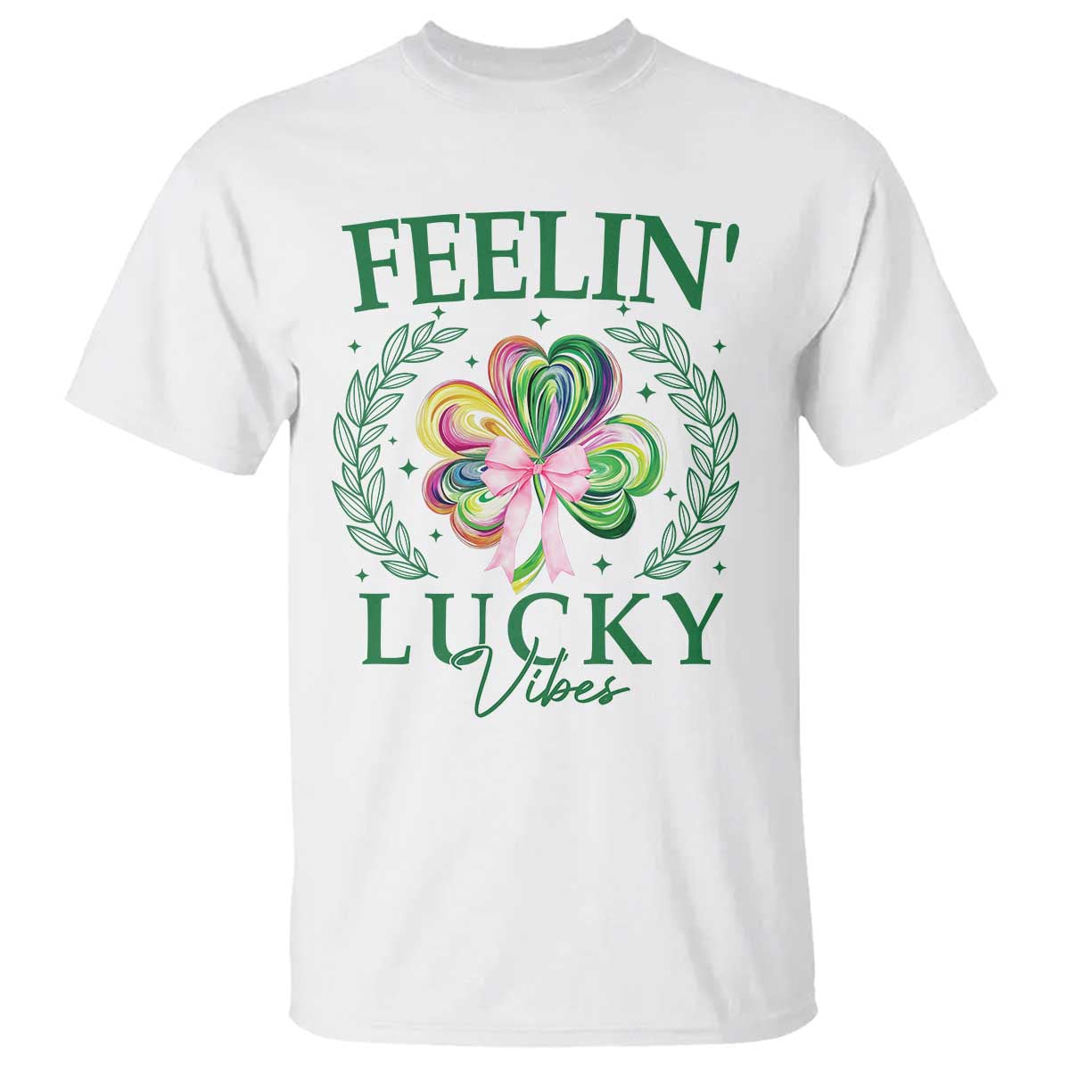 St. Patrick's Day T Shirt Feelin' Lucky Vibes Shamrock Coquette Bow