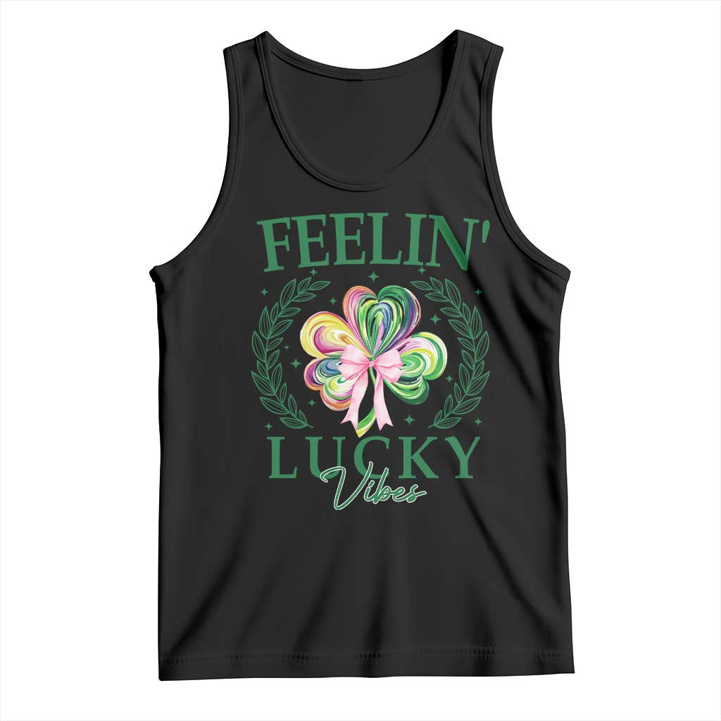 St. Patrick's Day Tank Top Feelin' Lucky Vibes Shamrock Coquette Bow