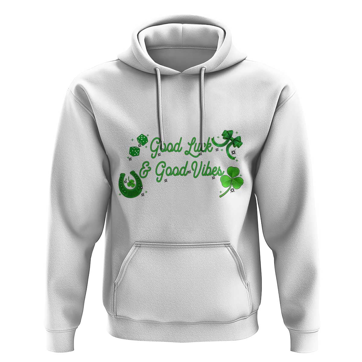 St. Patrick's Day Hoodie Good Luck And Good Vibes Shamrock Coquette Bow