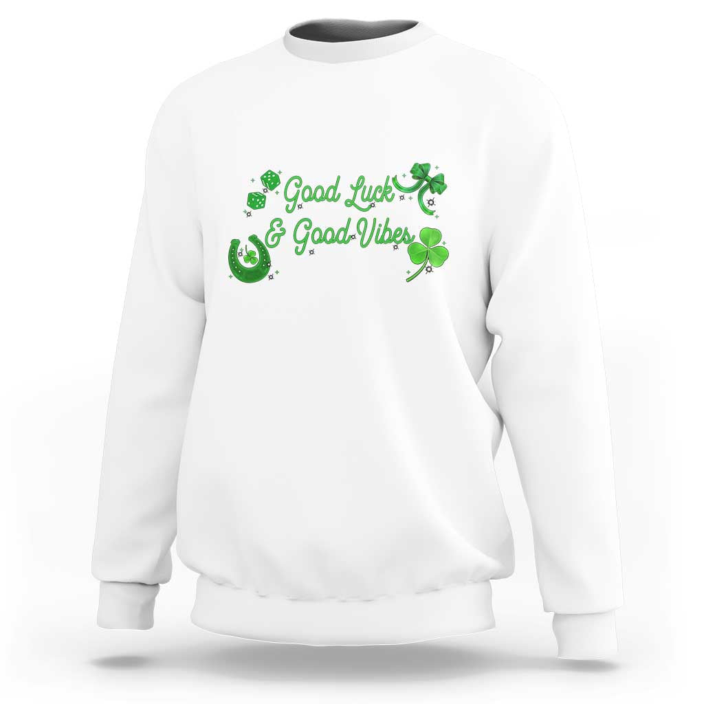 St. Patrick's Day Sweatshirt Good Luck And Good Vibes Shamrock Coquette Bow