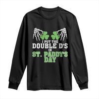 Black long-sleeve T-shirt with front skeleton shamrock graphic and “Double D’s” text