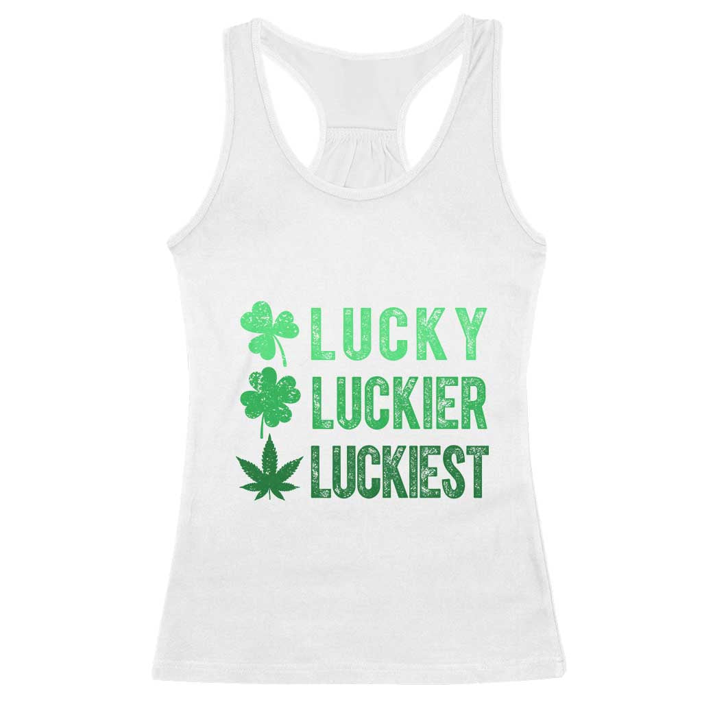 Funny St. Patrick's Day Weed Racerback Tank Top Lucky Luckiest Cannabis Shamrock