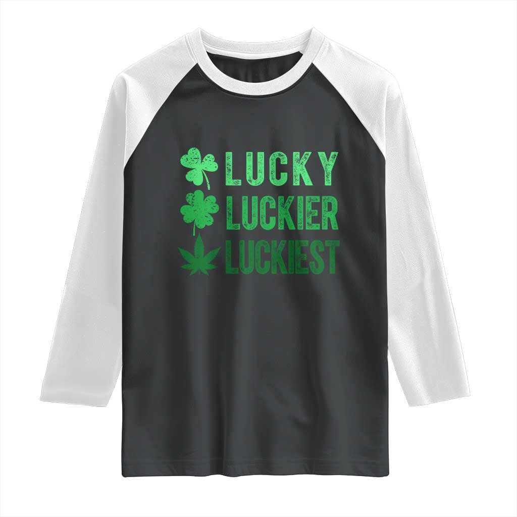 Funny St. Patrick's Day Weed Raglan Shirt Lucky Luckiest Cannabis Shamrock