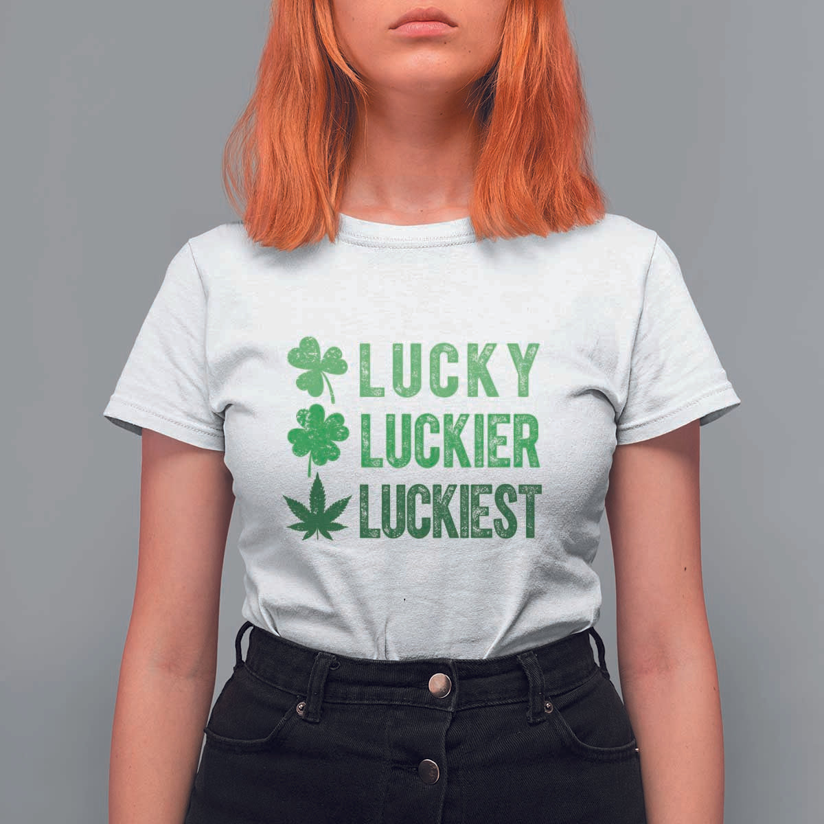 Funny St. Patrick's Day Weed T Shirt For Women Lucky Luckiest Cannabis Shamrock