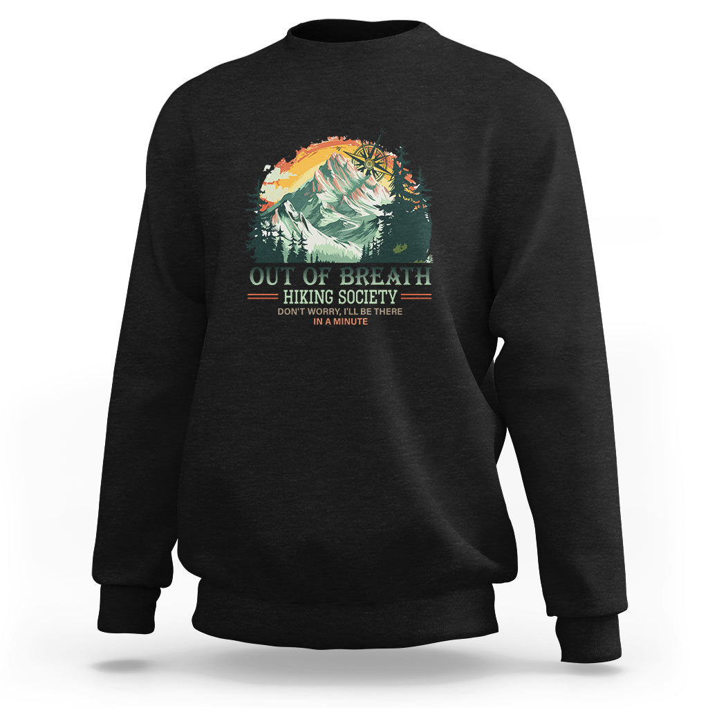 Black Hiking Society sweatshirt with mountain graphic on chest