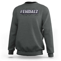 Charcoal gray crewneck sweatshirt with #ENDALZ graphic on chest; long sleeves and ribbed cuffs