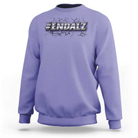 Lavender crewneck sweatshirt with #ENDALZ chest graphic; long sleeves and ribbed cuffs