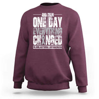 Maroon crewneck sweatshirt with white glioblastoma awareness quote graphic on back