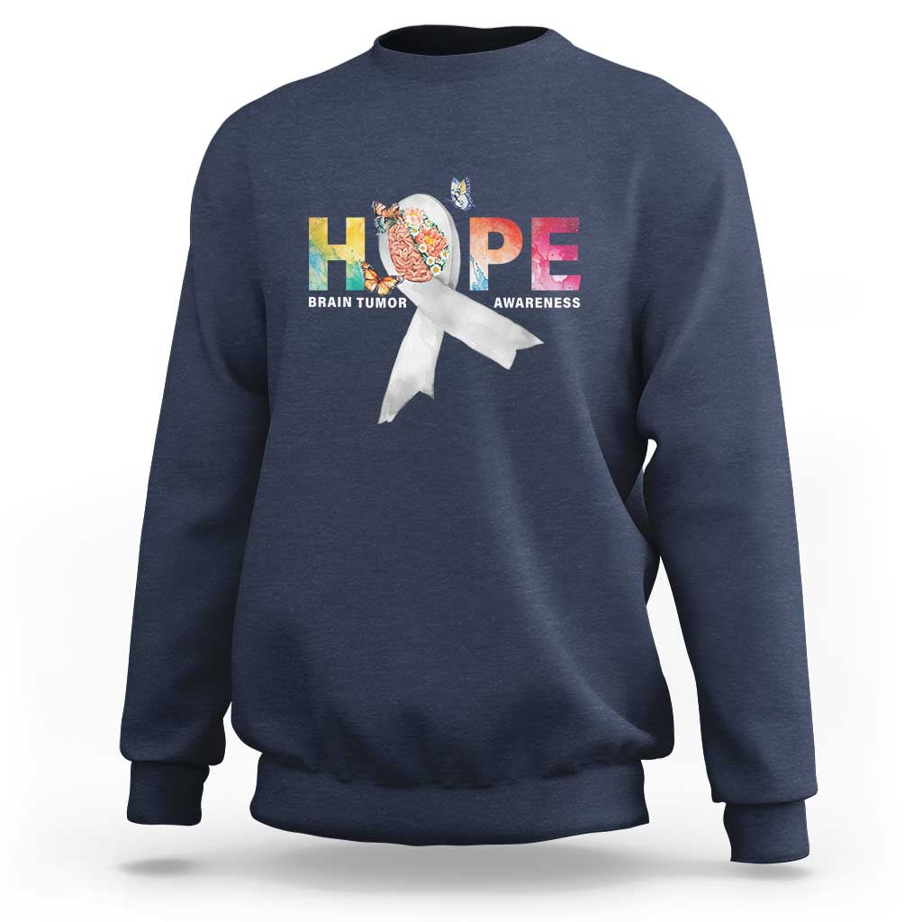 Navy crewneck sweatshirt with Hope ribbon chest graphic