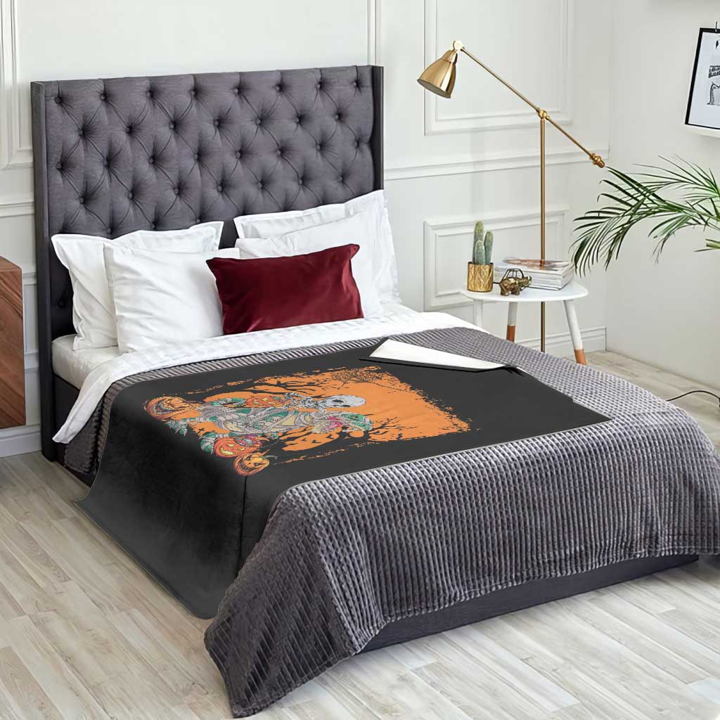 Funny Halloween Skeleton Riding Dinosaur Throw Blanket - Wonder Print Shop