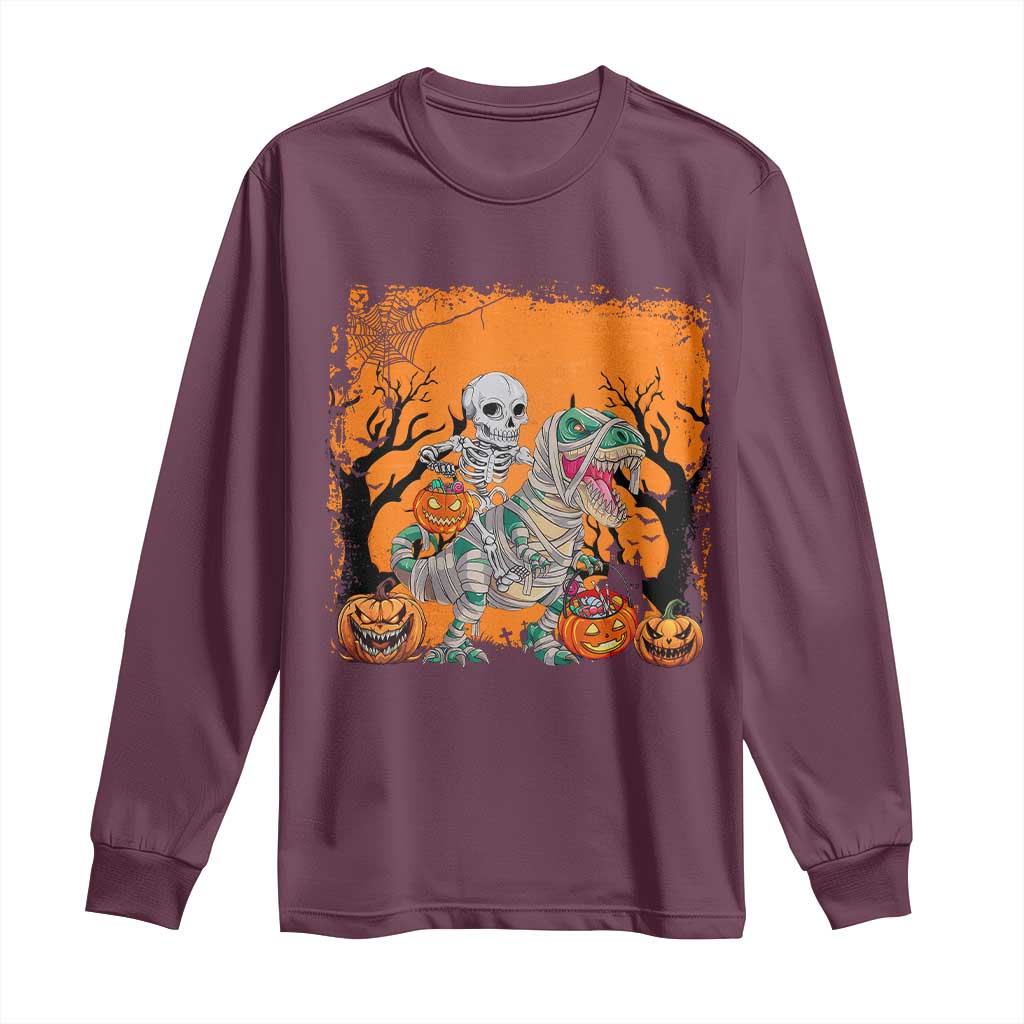 Funny Halloween Skeleton Riding Dinosaur Long Sleeve Shirt