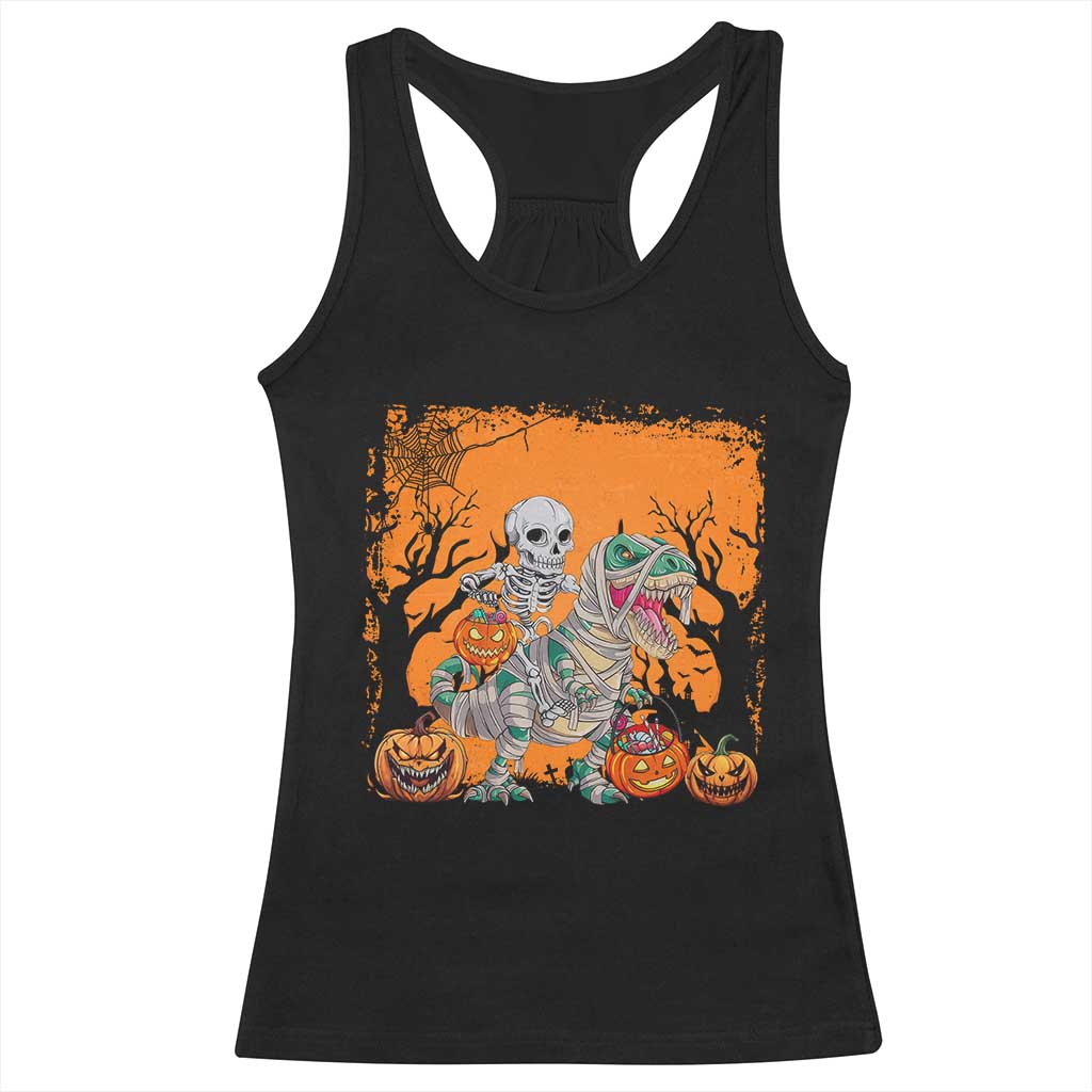 Funny Halloween Skeleton Riding Dinosaur Racerback Tank Top