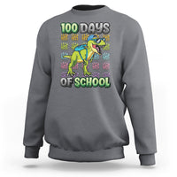 Boys charcoal gray sweatshirt with 100 Days of School dinosaur graphic on front.