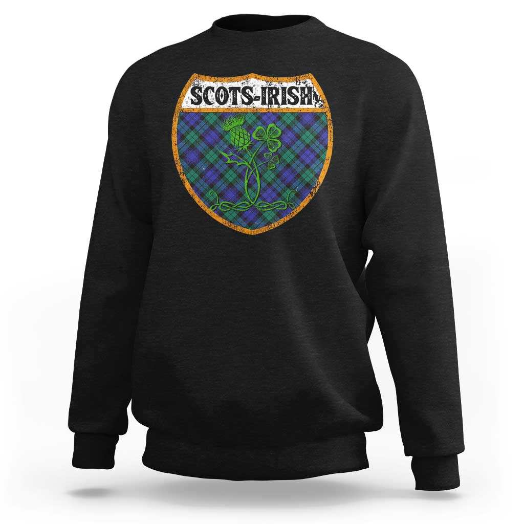 Black crewneck sweatshirt with front shamrock crest graphic