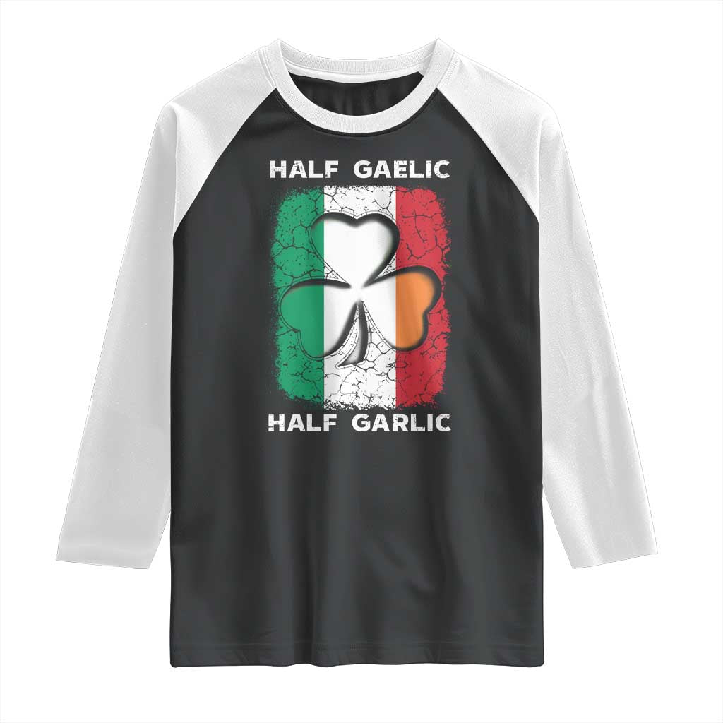 Irish Italian Pride Raglan Shirt Half Gaelic Half Garlic Shamrock Ireland Italy Flag