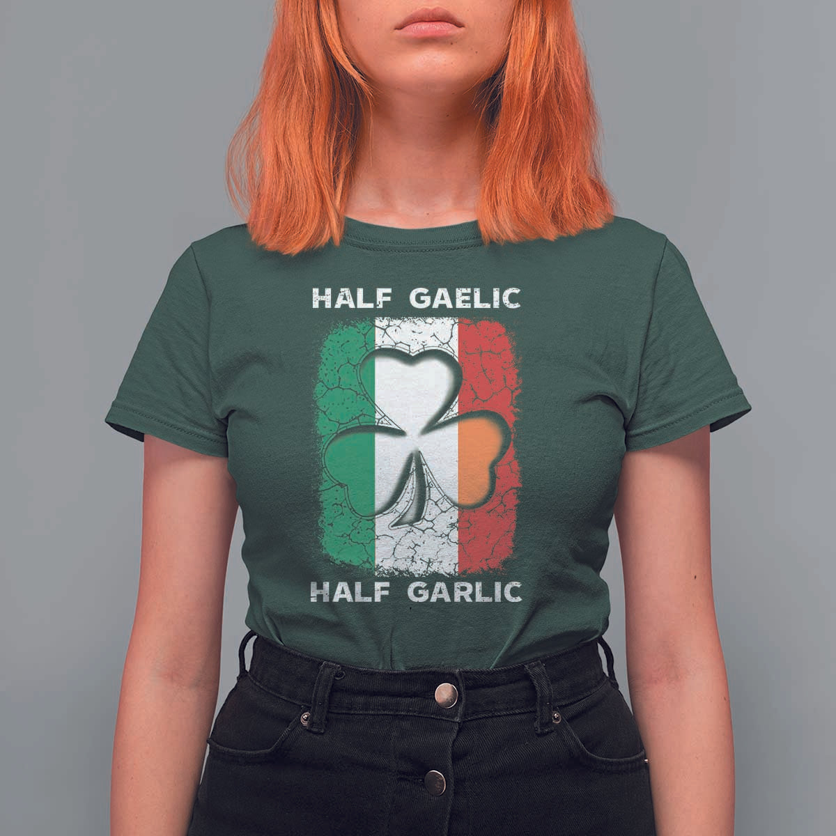 Irish Italian Pride T Shirt For Women Half Gaelic Half Garlic Shamrock Ireland Italy Flag