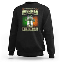 Black crewneck sweatshirt with Irish cross storm graphic on front