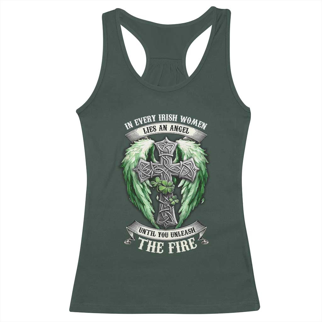 Irish Women Racerback Tank Top In Every Irish Woman Lies An Angel Until You Unleash The Fire