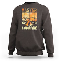 Charcoal crewneck sweatshirt with “Master of the Campfire” campfire graphic on chest