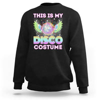 Black sweatshirt with rainbow disco ball and “DISCO COSTUME” front graphic