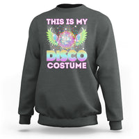 Dark heather sweatshirt with rainbow disco ball and “DISCO COSTUME” front graphic