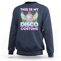 Navy sweatshirt with rainbow disco ball and “DISCO COSTUME” front graphic