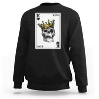 Black sweatshirt with front king card and gold crown skull graphic