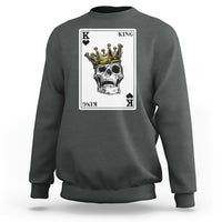 Dark heather gray sweatshirt with front king card and gold crown skull graphic