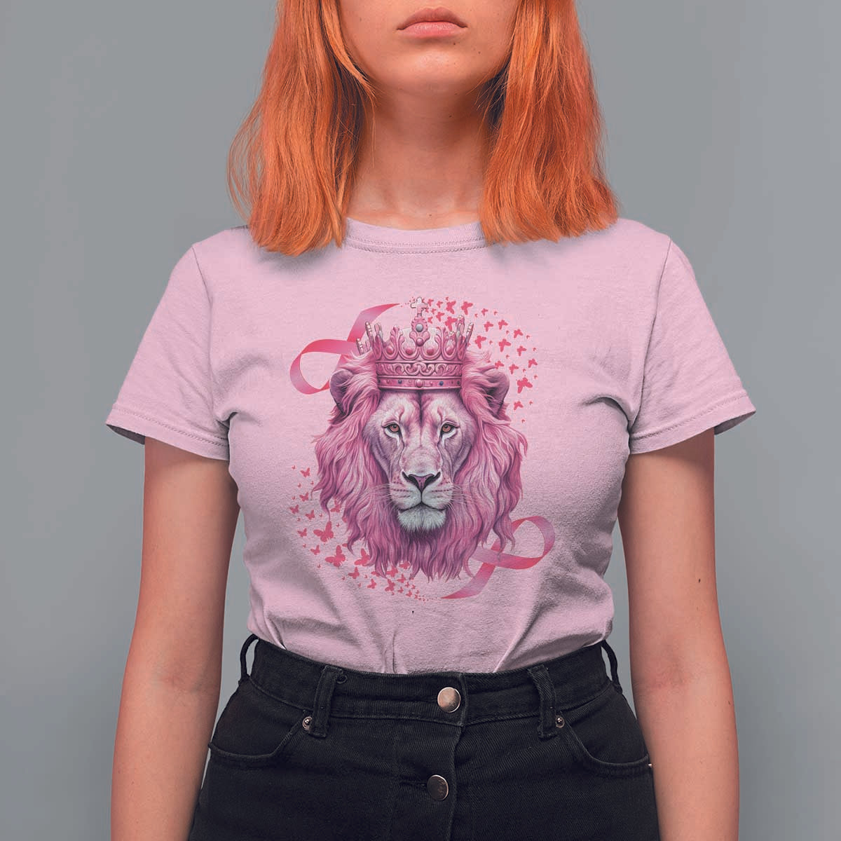 Breast Cancer Awareness Pink Lion Warrior T Shirt For Women - Wonder Print Shop