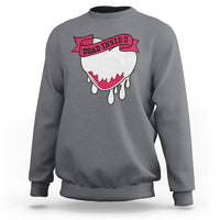 Charcoal crewneck sweatshirt with “Dead Inside” melting heart graphic