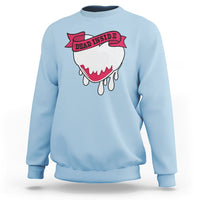 Light blue crewneck sweatshirt with “Dead Inside” melting heart graphic