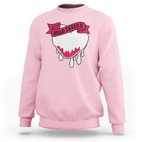Light pink crewneck sweatshirt with “Dead Inside” melting heart graphic