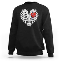 Black gothic skeleton sweatshirt with red heart graphic on the front