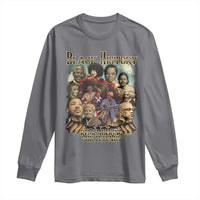 Charcoal gray long-sleeve T-shirt with 'Black History' and 'Remembering Our Legends' graphic