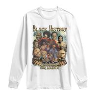 White long-sleeve T-shirt with 'Black History' and 'Remembering Our Legends' graphic