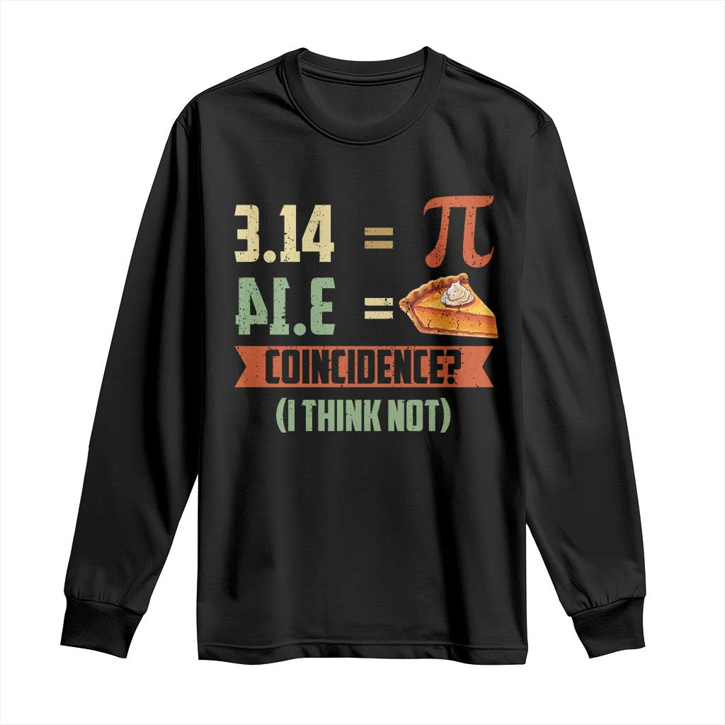 Black long-sleeve T-shirt with Pi and pie math graphic front print