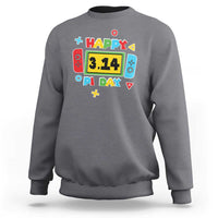 Charcoal Happy Pi Day sweatshirt with video game math graphic on front.
