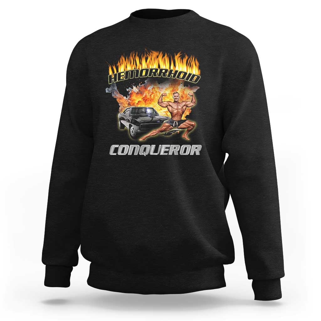 Black graphic sweatshirt with flame car-and-warrior front print