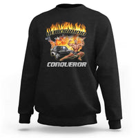 Black graphic sweatshirt with flame car-and-warrior front print